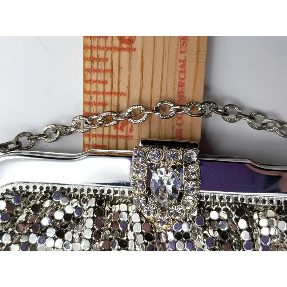 WHITING & DAVIS Vintage Mesh Purse Women's 5in Silver Tone Evening Original Box